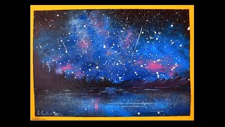 Рисуем звездную ночь акрилом. Очень просто. Космос. Ночное небо- быстрое рисование.