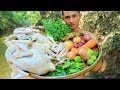 Survival skills Cooking 2 Big Duck Soup Recipe in Forest cooking with Primirose Life