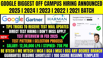 Finally Google, Gartner,  Harman Biggest Hiring | OFF Campus Drive | 2025, 2024 Batch | Fresher Jobs