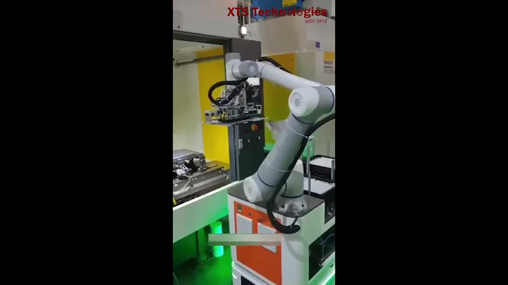 Robotics Arm + AGV on CNC machine performs automatic loading and unloading.