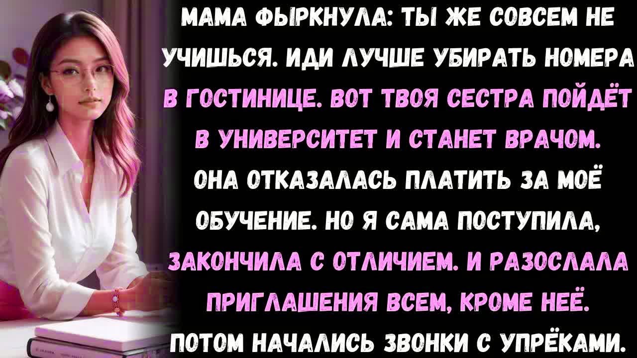 Мама засмеялась： Ты же не учишься, иди убирай комнаты  А твоя сестра станет врачом…