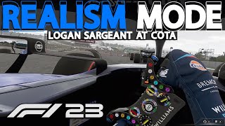 F1 23 REALISM MODE | Logan Sargeant at COTA | NO HUD + COCKPIT + 100% RACE + TRACKIR