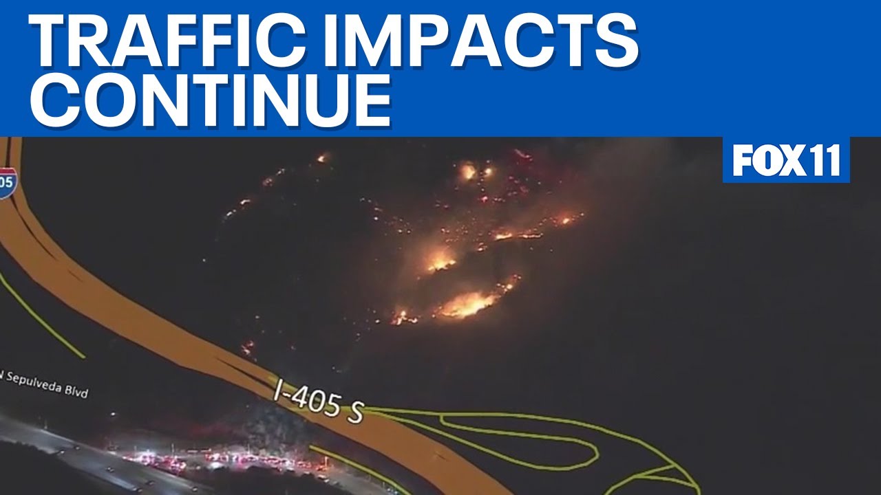 Fire spreads along 405 Freeway in Sepulveda Basin - YouTube