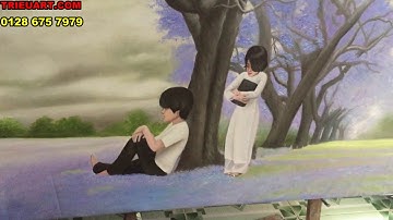 vẽ tranh sơn dầu - tác phẩm Tình Học Trò - Của họa sĩ  trieuart com