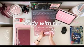 study with me for midterms 1 hour with calming music - ramadan diaries 🌙🎀✍🏻📚🖤