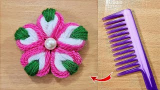 Super Easy Woolen Flower Making Trick with Comb - Hand Embroidery Amazing Flower Design
