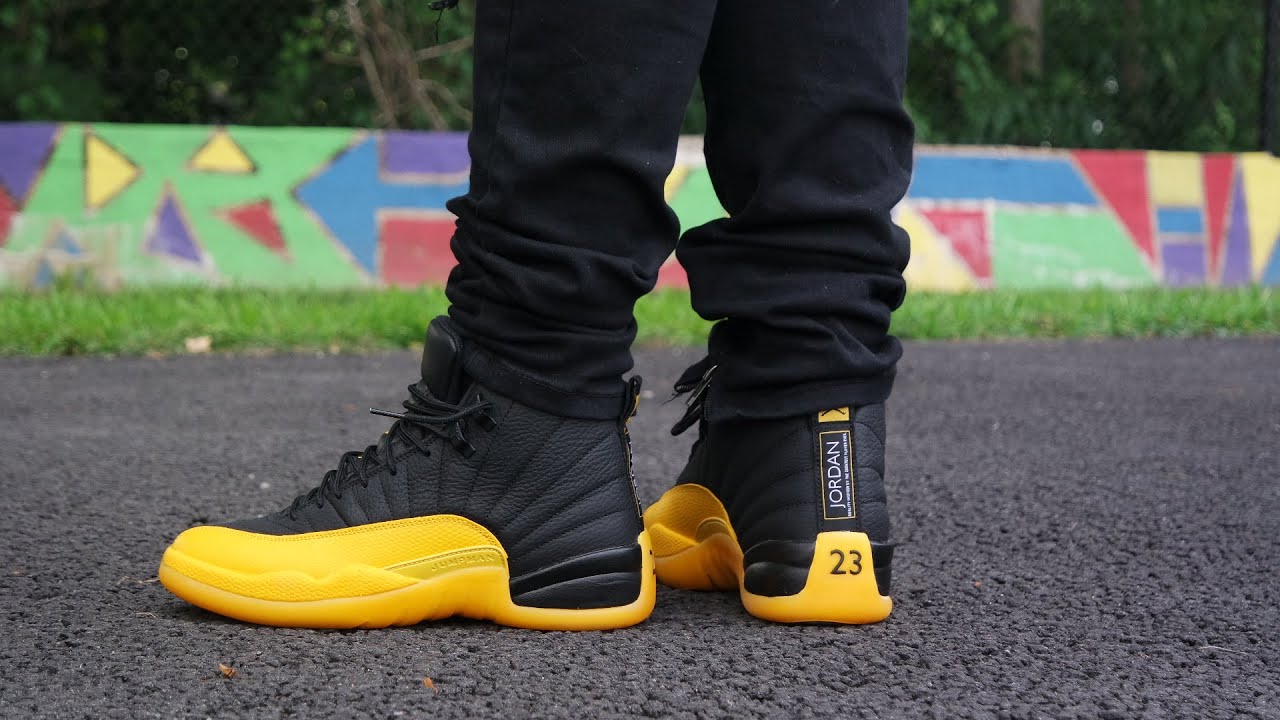 jordan 12 university gold on feet