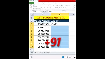 Excel में मोबाइल नम्बर से पहले 91 कैसे Add करें || How to add 91 before number in Excel #shorts