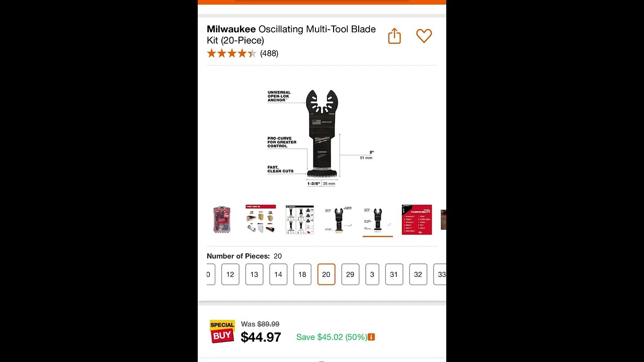 50 Off Milwaukee Oscillating Multi Tool Blade Kit 20 Piece 