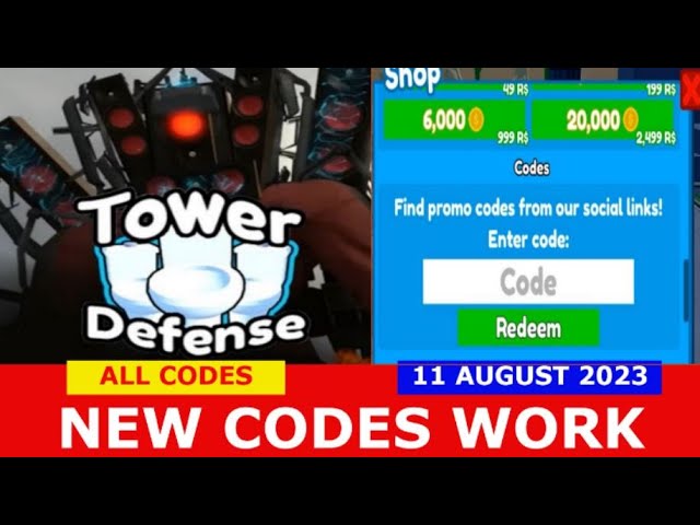 Roblox Toilet Tower Defense codes for free Coins & Luck Boosts in August  2023 : r/CharlieINTEL