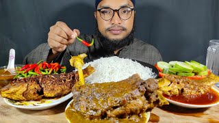SPICY 1KG MUTTON LEG PIECE, MASALA FISH CURRY, FISH FRY WITH BASMATI RICE EATING ,FOOD EATING VIDEOS