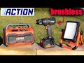 Action ferm perceuse visseuse 20v brushless 50nm  radio de chantier bluetooth fm projecteur 1200lm