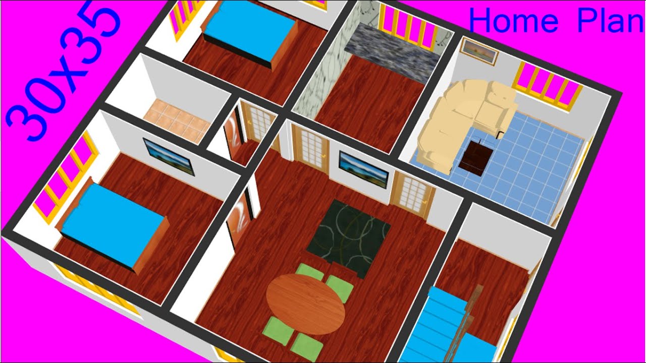 30 x 35 Small 3 Bed Room House Plan II 30x35 Home Plan II 3D House ...
