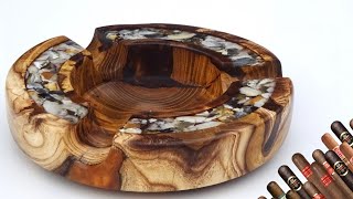 Wood turning - A Classy Cigar Ashtray with Seashell Inlay