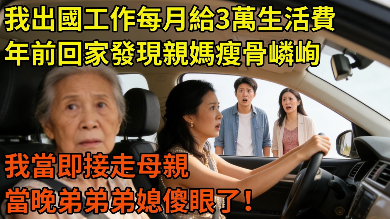 我出國工作5年，每月固定給媽媽3萬生活費，年前回家發現親媽瘦骨嶙峋，弟媳穿得珠光寶氣！我當即接走母親做一件事，當晚弟弟弟媳傻眼了！墨香故事#情感故事#婆媳關系#家庭生活#為人處世#生活經驗#家族恩怨