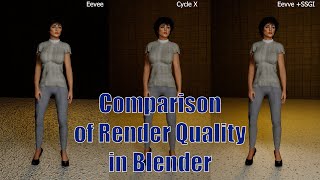 Comparison of Render quality within Cycle X, Eevee and SSGI