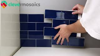 Peel and Stick Vinyl Navy Blue Subway Tile Backsplash from Clever Mosaics