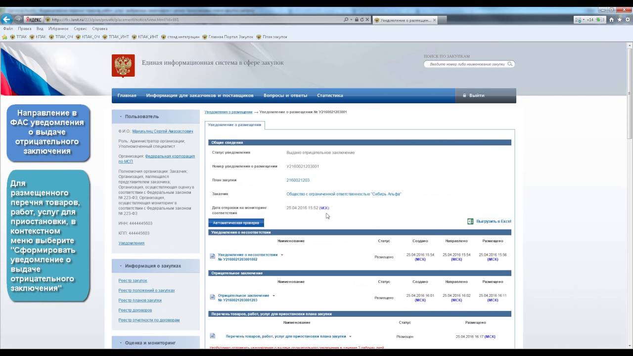 Направление в ФАС уведомления о выдаче отрицательного заключения. - YouTube