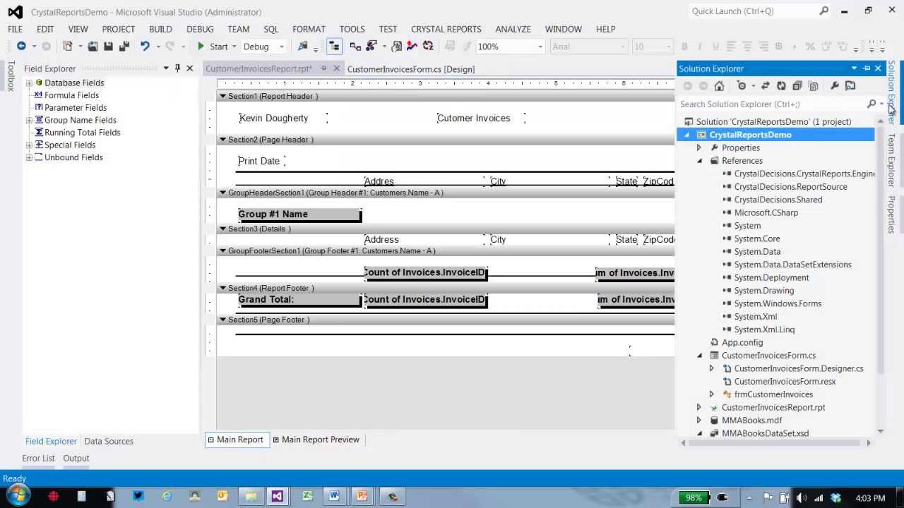 Writing crystal reports