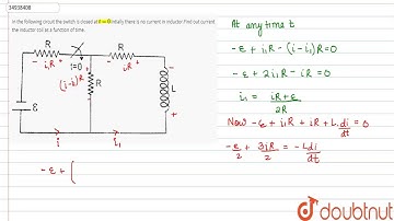 In the following circuit the switch is closed at `t=0`.Intially there is no current in induct