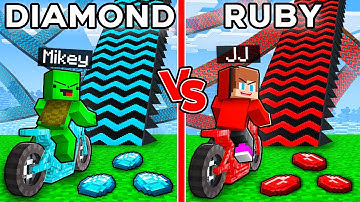 Mikey vs JJ Choose DIAMOND or RUBY Motorcycle Trampoline Survive Battle in Minecraft Maizen