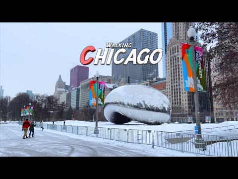 Walking Tour - Chicago - Snowy Saturday Morning - 4K Footage