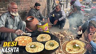 50 YEAR'S OLD DESI CHEAPEST SAAG PARATHA IN LAHORE | DESI NASHTA -  SAAG MAKHAN WITH ALOO PARATHA