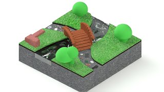 AutoCAD Landscape Design - River Path and Bridge Scene 3D Modeling - QasimCAD