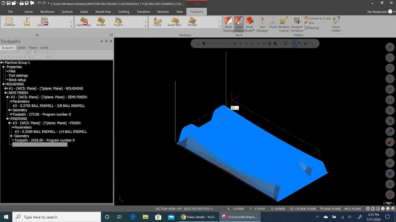 MASTERCAM 2020 BASIC 3D MILLING - YouTube