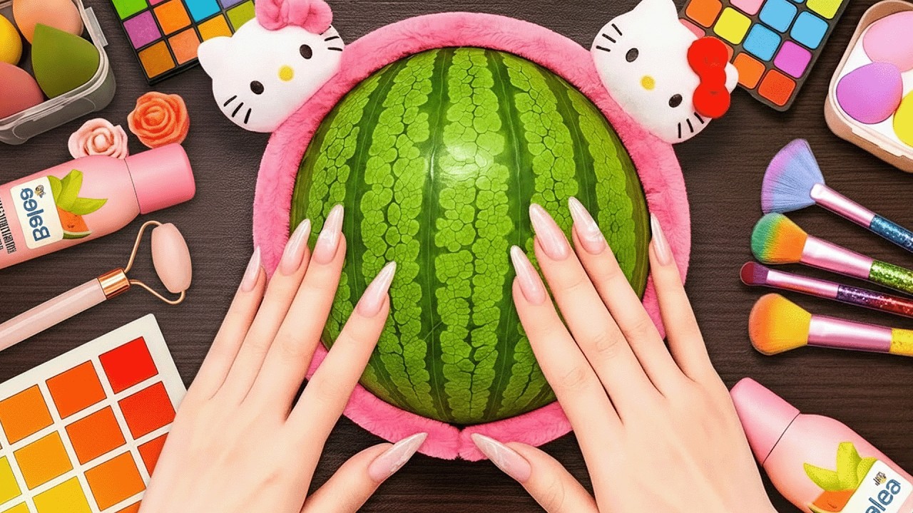 수박 위에서 하는 ASMR 메이크업 (노 토킹)