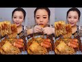 Asmr mukbang  black bean fire noodle  pork park  spicy octopus spam fried dumpling eating