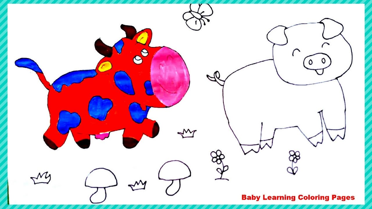 Cute Cow Coloring Page For Kids Drawing Cow - Learn Colors