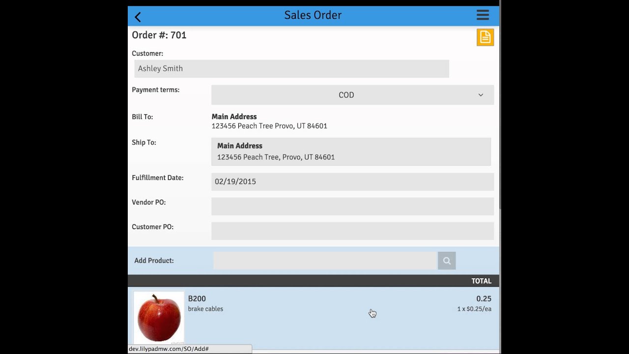 LilyPad Mobile - Sales Order