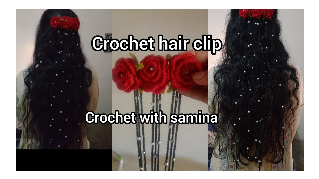 Crochet hair accessories with rose 🌹 flower | crochet hair clip design @CrochetWithSamina9481 