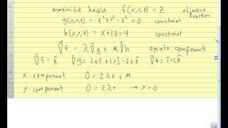 Calc III 2013 13.10 pt 2 Lagrange Multipliers with two constraints example