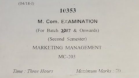 2018 | Marketing Management | M.Com 2nd Semester | CDLU | previous year question paper