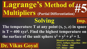 Lagrange Method of Multipliers #5 in Hindi (Imp.) | Maxima and Minima | Partial Differentiation