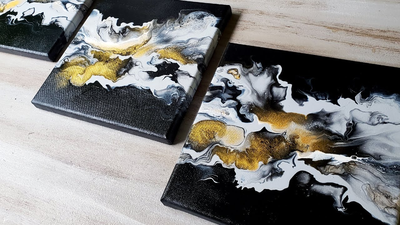 BLACK/WHITE/GOLD Dutch Pour Painting Triptych Acrylic Fluid Art YouTube