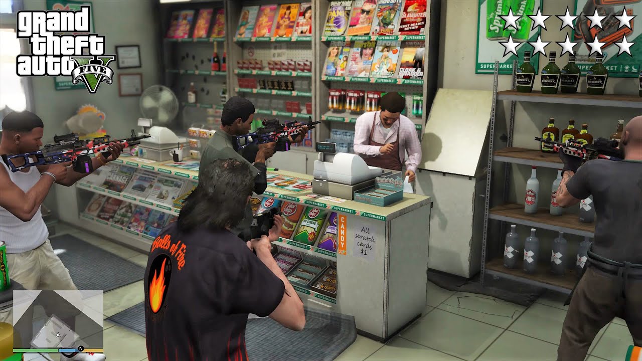 GTA 5 - Franklin, Lamar, Michael, Trevor, Chef and Wade's TEN STAR COP BATTLE/ESCAPE