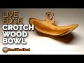 Live Edge Crotch Wooden Bowl Natural Elm Branch Centerpiece – Start To Finish - Woodturning Video
