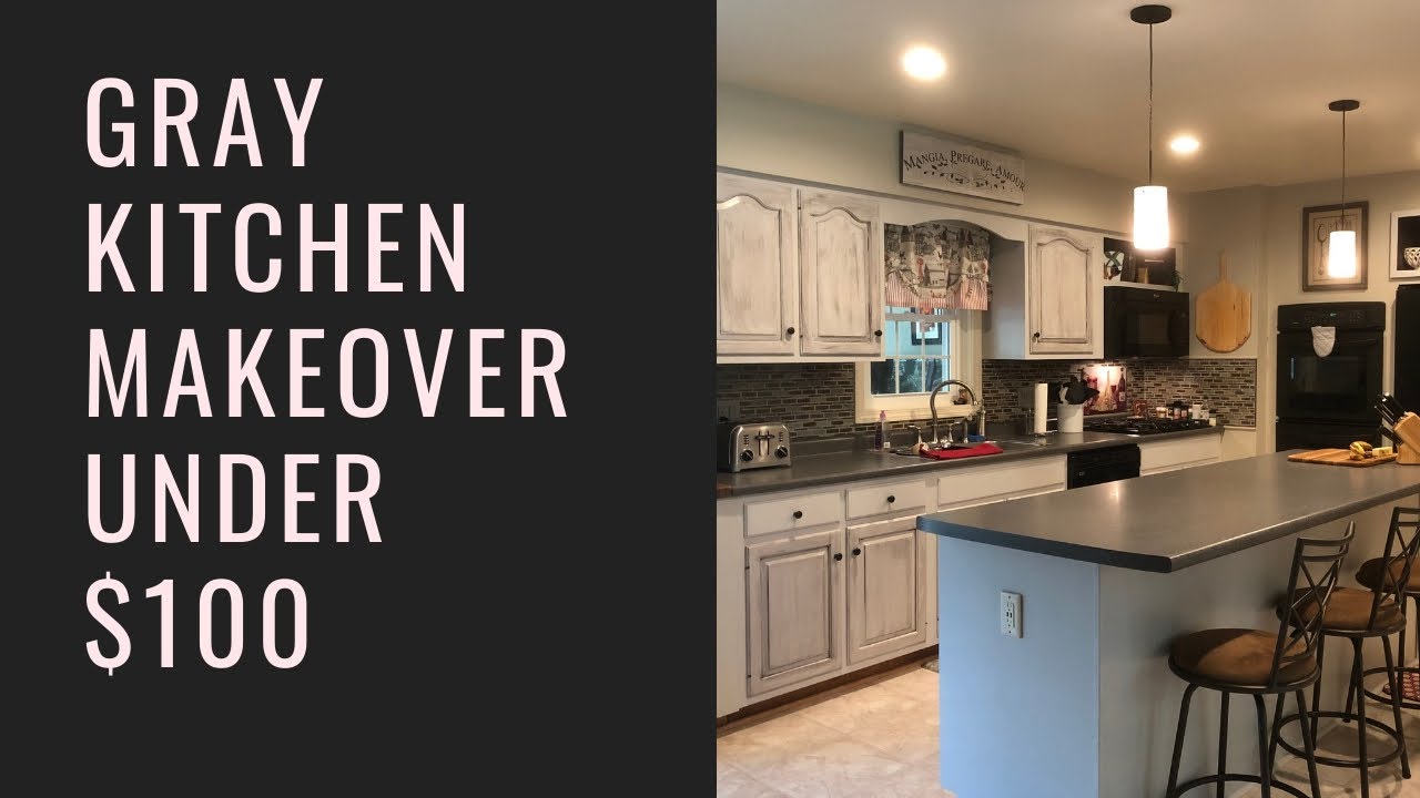 Grey Kitchen Makeover For Under 100 Gray Wash Cabinets W Vt Chalky Paint Youtube