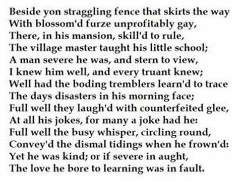 the village schoolmaster by oliver goldsmith While poetry, like literature, can be used for a variety of purposes, poetry such as that created by oliver goldsmith in his poem “the village schoolmaster” c. the village schoolmaster by oliver goldsmith While poetry, like literature, can be used for a variety of purposes, poetry such as that created by oliver goldsmith in his poem “the village schoolmaster” c.