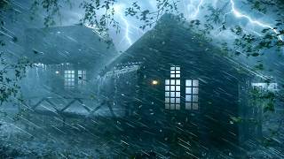 Heavy Stormy Night Help You Fall Asleep Fast | Strong Rainstorm, Mighty Thunder & Howling Wind