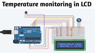 #32 Temperature Sensor Tinkercad with Lcd in English || tinkercad circuit || Block Code || simulator