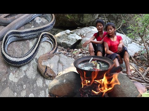 Life skill Catching Snake in Forest for food - Cooking Snake Soup Tasty and eater