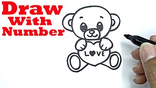 how to draw a teddy bear with a heart with number 0 drawing with number