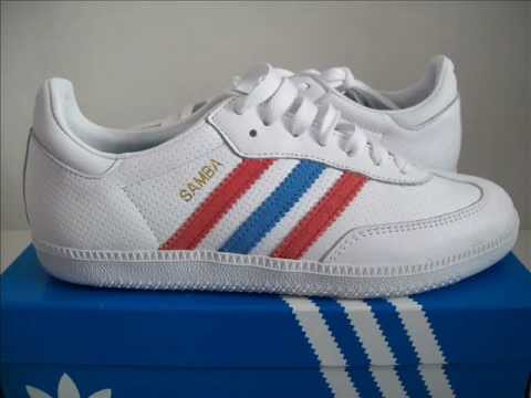 red white and blue adidas sambas