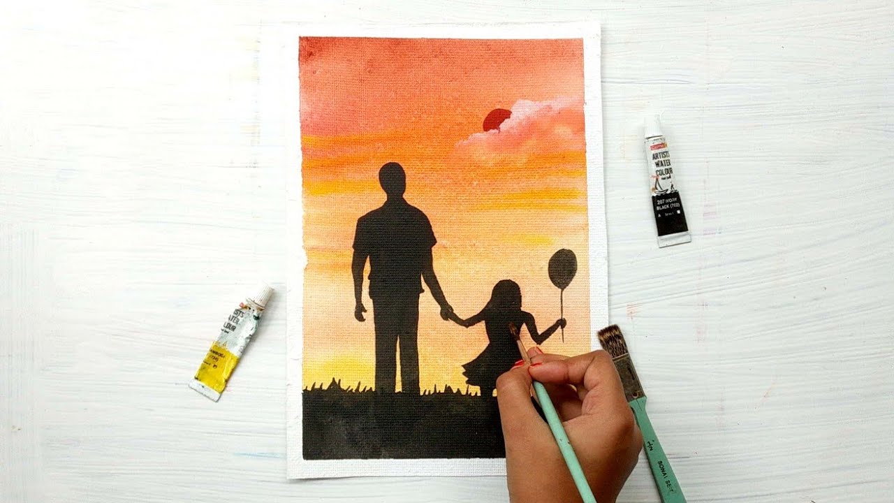 Father and his daughter | Father's day special Easy water colour ...