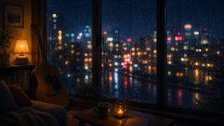 Rainy Night in the City & Soft Guitar for Deep Sleep 🌃 Cozy Apartment, 8 Hours