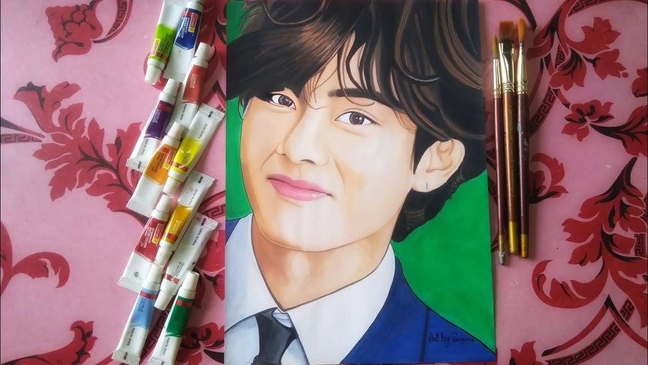 How to draw BTS V, water colour drawing - YouTube